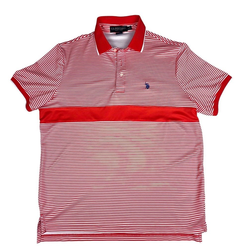 US Polo Assn Mens Orange White Striped Performance Polo Shirt L 11A2431P